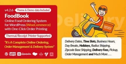 FoodBook 4.3.5 Online Food Ordering & Delivery System for WordPress with One-Click Order Printing With Lifetime Update.