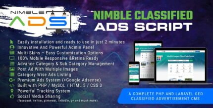Nimble Classified Ads Script – PHP And Laravel Geo Classified Advertisement CMS With Lifetime Update.