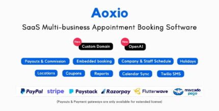Aoxio 2.0 SaaS Multi-Business Service Booking Software PHP Script with Lifetime Update.